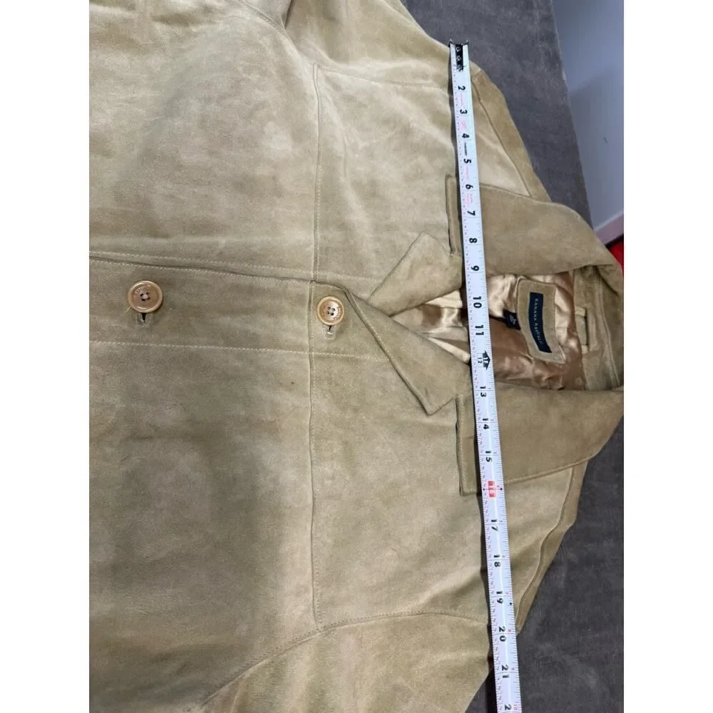 Banana Republic Men’s Suede Shirt Jacket Beige Olive Green Size L Button Up